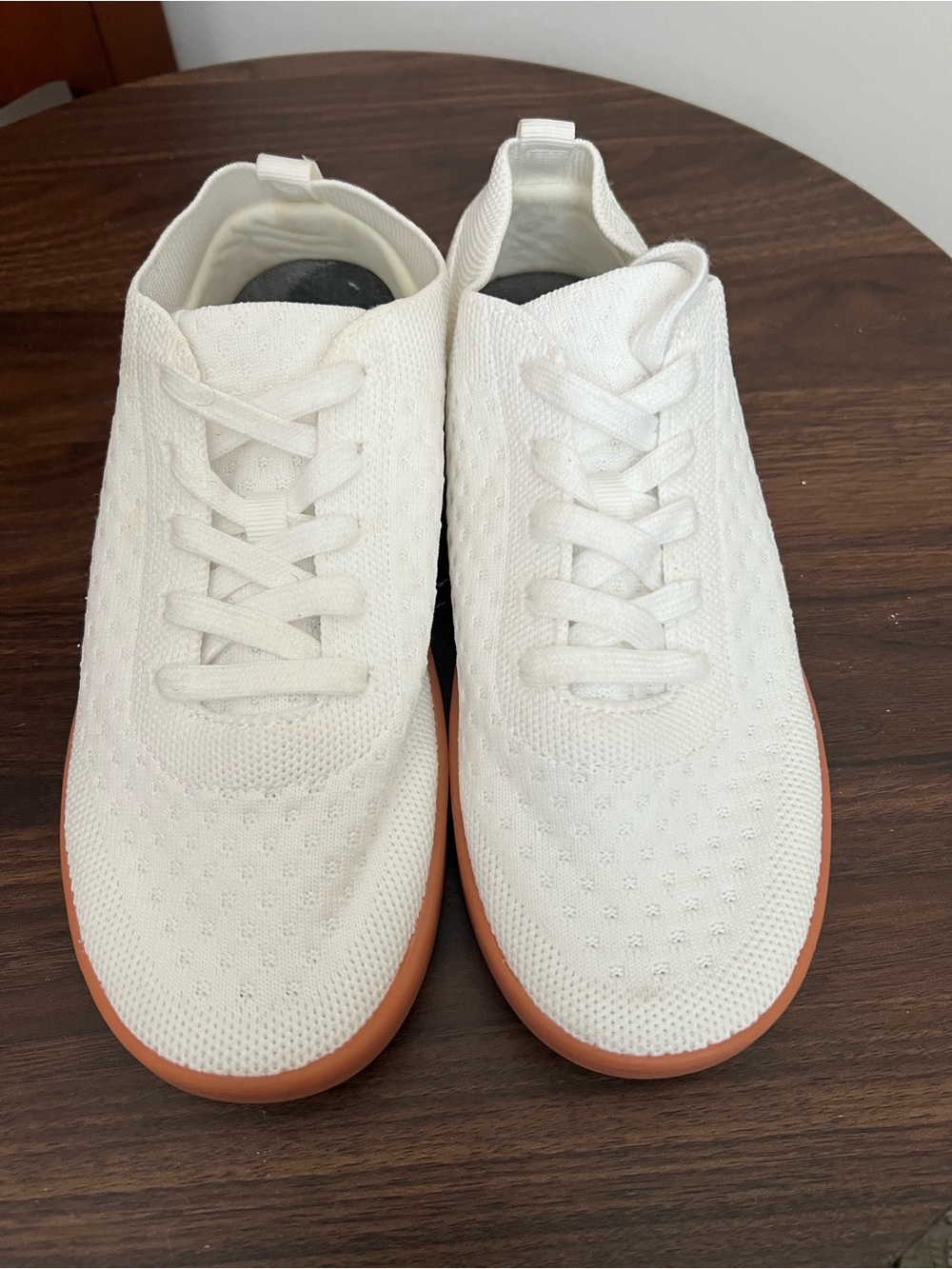 Suavs Women's White Knit Sneakers with Tan Sole